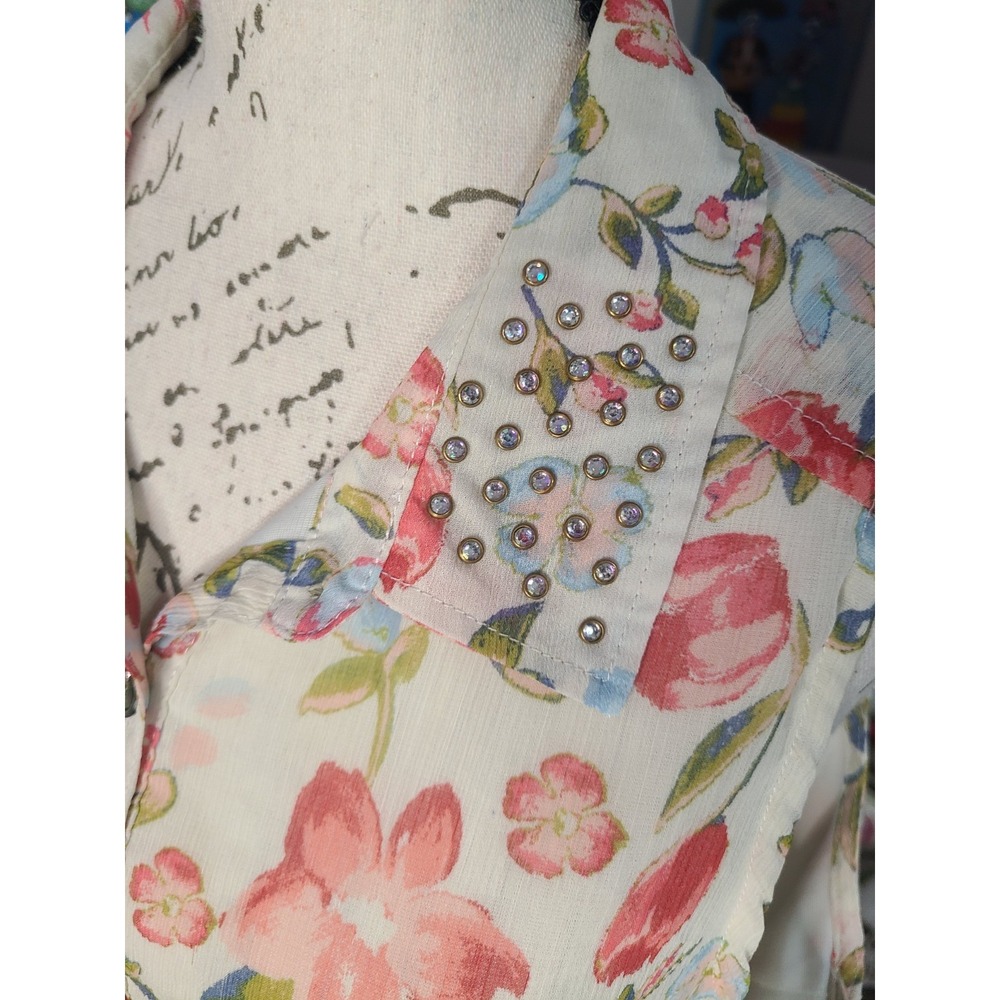 American Rag Cie 1X Floral Button Front Dress Rhinestone Collar Boho Cottagecore - Picture 4 of 7